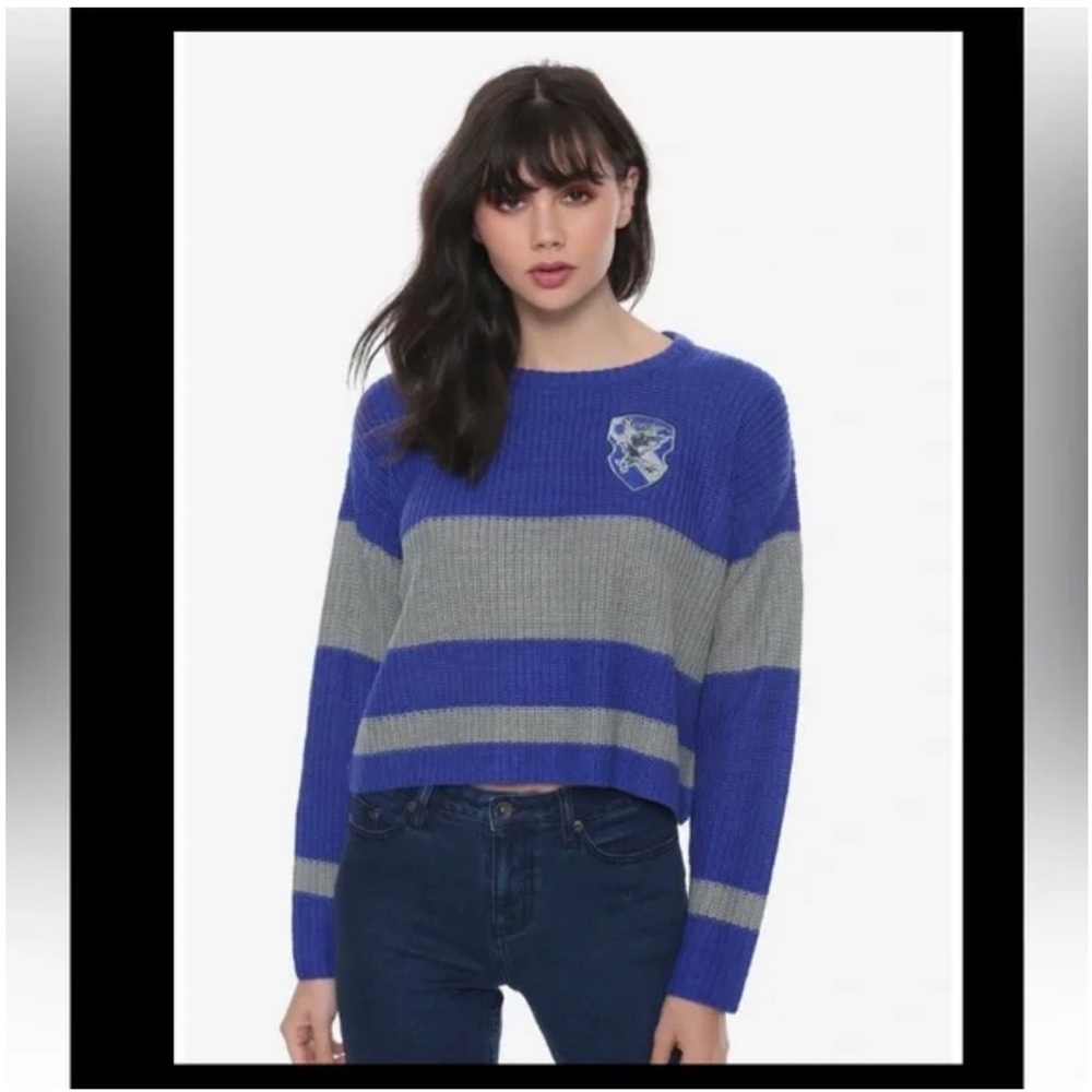 Hot Topic Harry Potter Ravenclaw Crop Sweater Blue Gray Medium